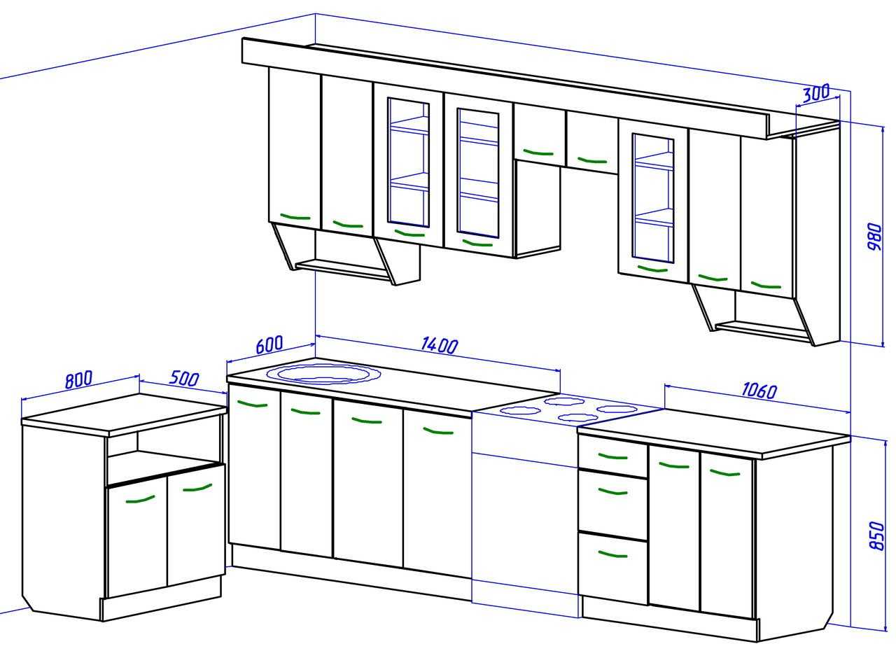 Размеры кухонных шкафов: стандартные по таблице, основные параметры, глубина и высота