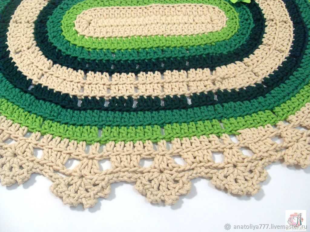 Описание вязания круглого коврика из трикотажной пряжи с мережками
