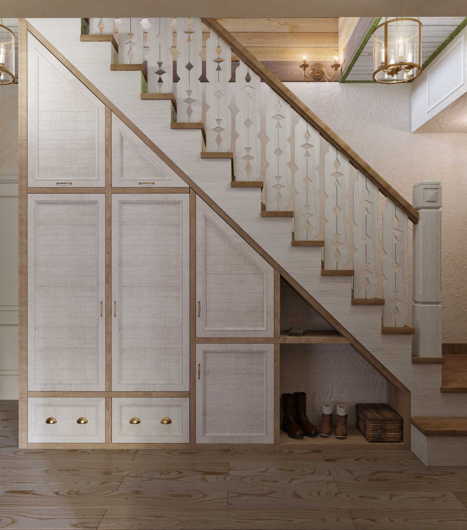 Шкаф под лестницей в частном доме — стильные и практичные решения на 50 фото