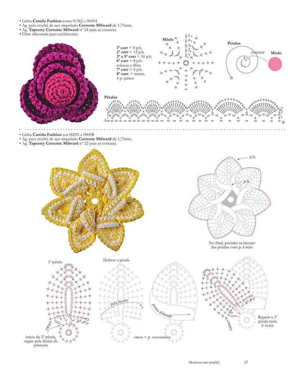Объемные цветы крючком — схемы вязания красивых цветов 3 д