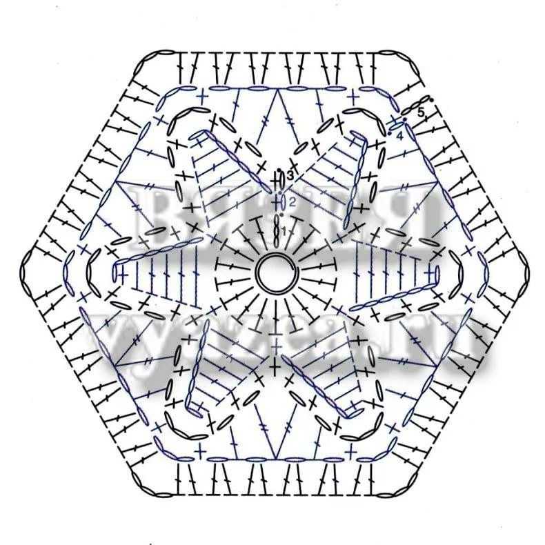 Мотив снежинка – шестиугольный мотив крючком со схемой и описанием