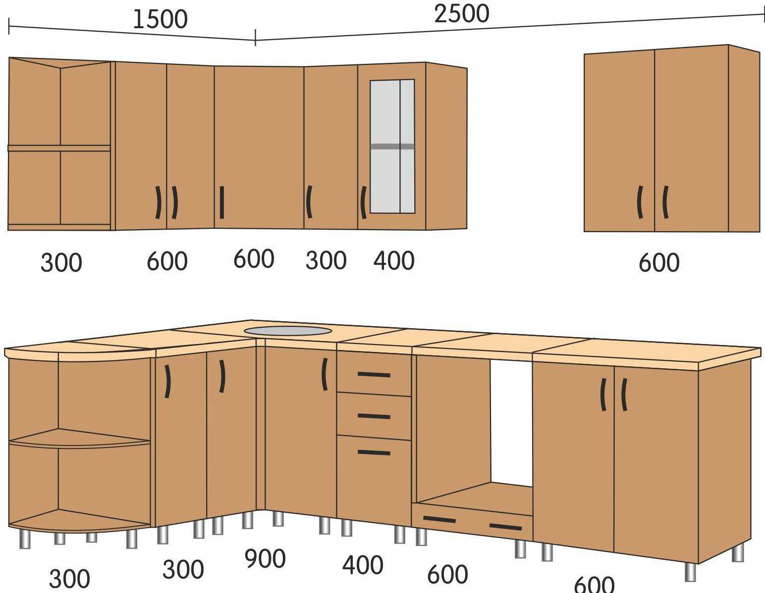 Узнайте, какие бывают размеры кухонных шкафов Стандартные параметры для гарнитура Как осуществить подбор величины шкафов Фотовидео