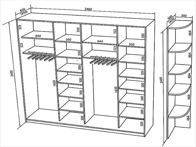 Планировка шкафа купе внутри с размерами, правила и полезные идеи для продуманного наполнения, приемы обустройства - 19 фото